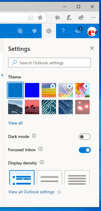 Outlook Live Setting Menu