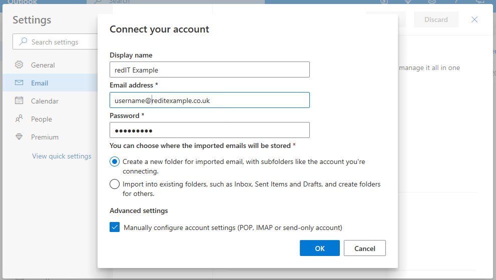 Outlook Live Connect your account Screen - populated