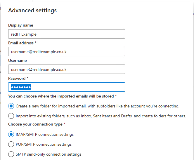 Outlook Live Connect your account Advanced Settings Screen - populated