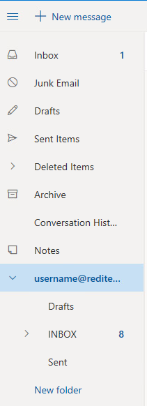 Outlook Live Folders with new account inbox expanded