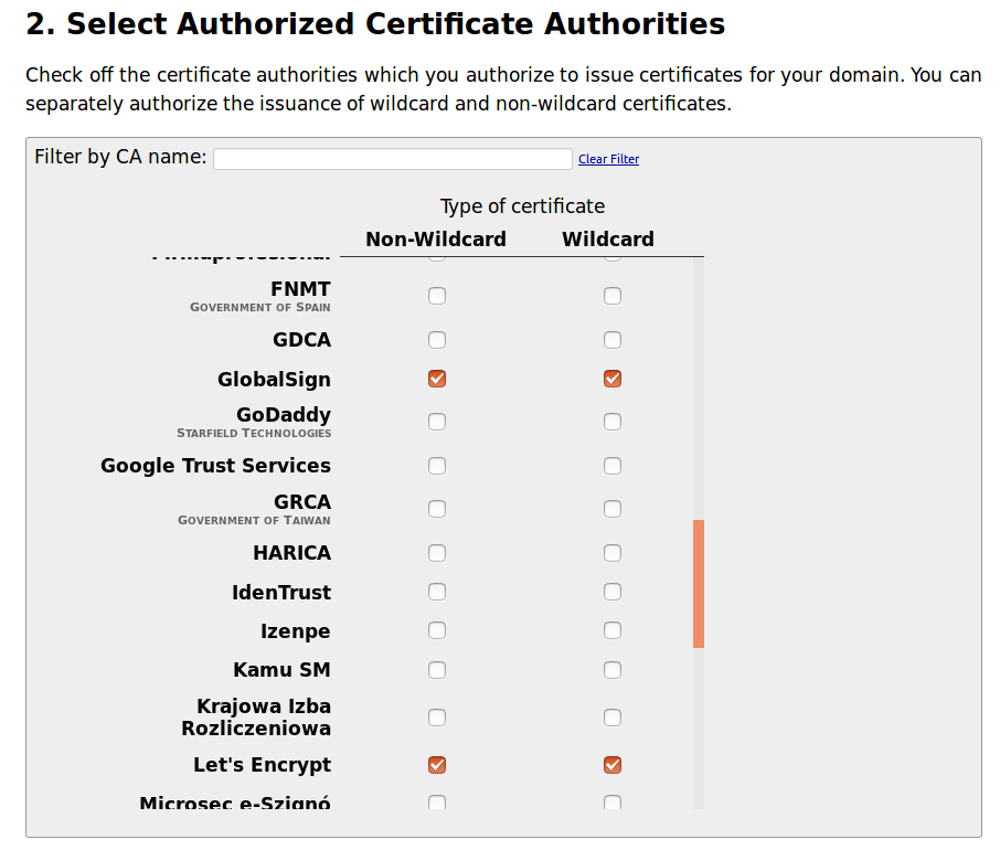 CAA - Select Authorized Certificate Authorities