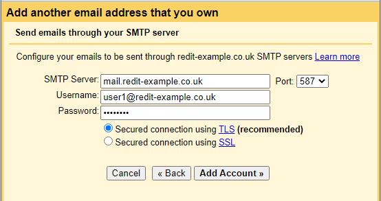 GMail - Send as new user settings
